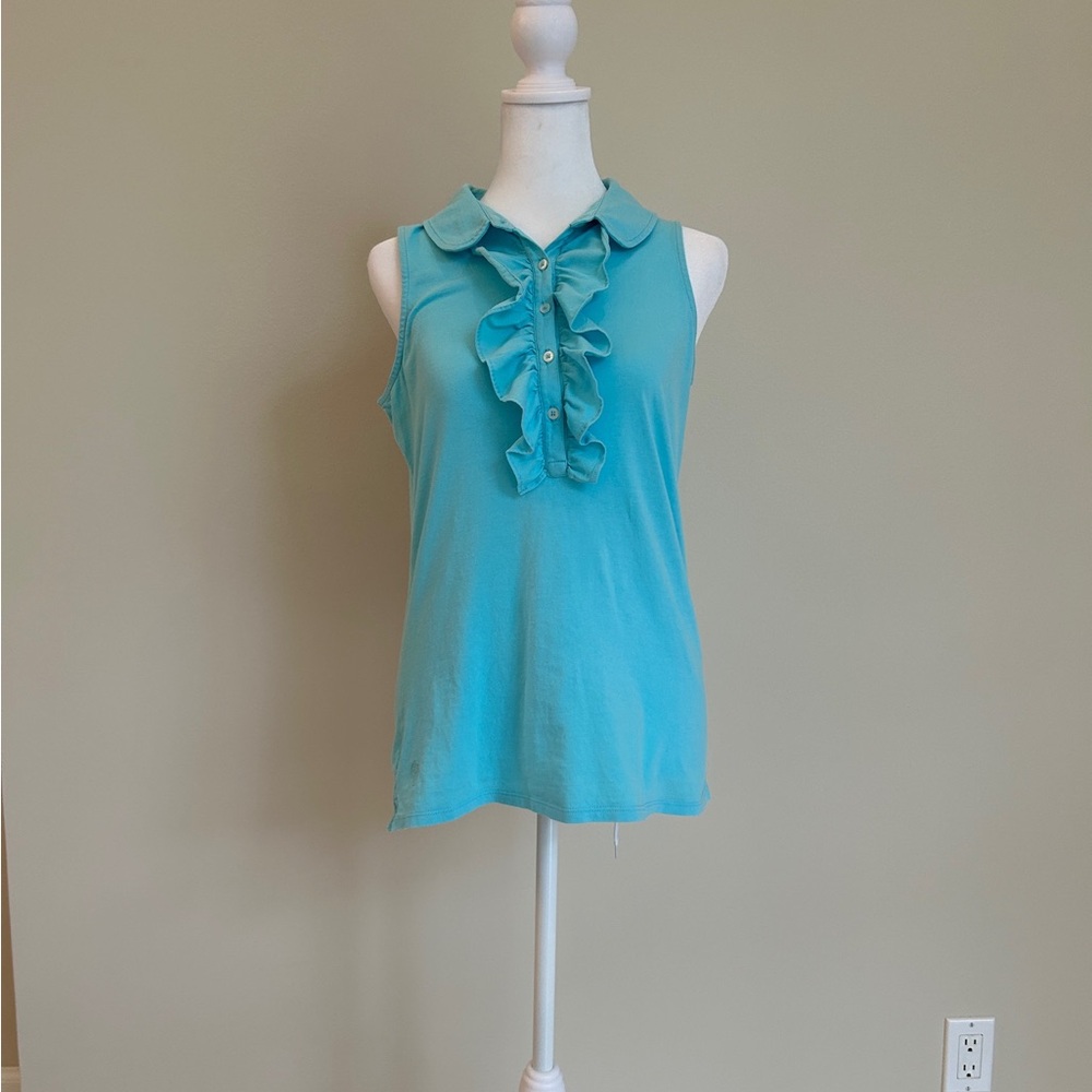Lilly Pulitzer Blue Ruffled Polo Blouse